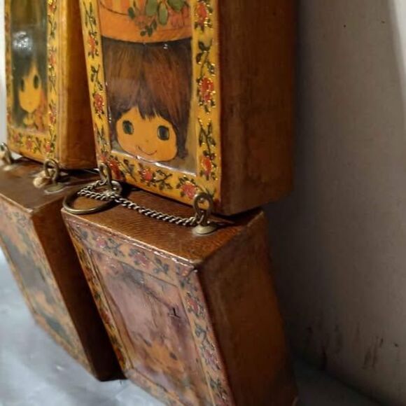 Vintage Girl Wall Hangings Plaques Made From 2x4's close Girl Pictures Lot Of 4 - Picture 6 of 7